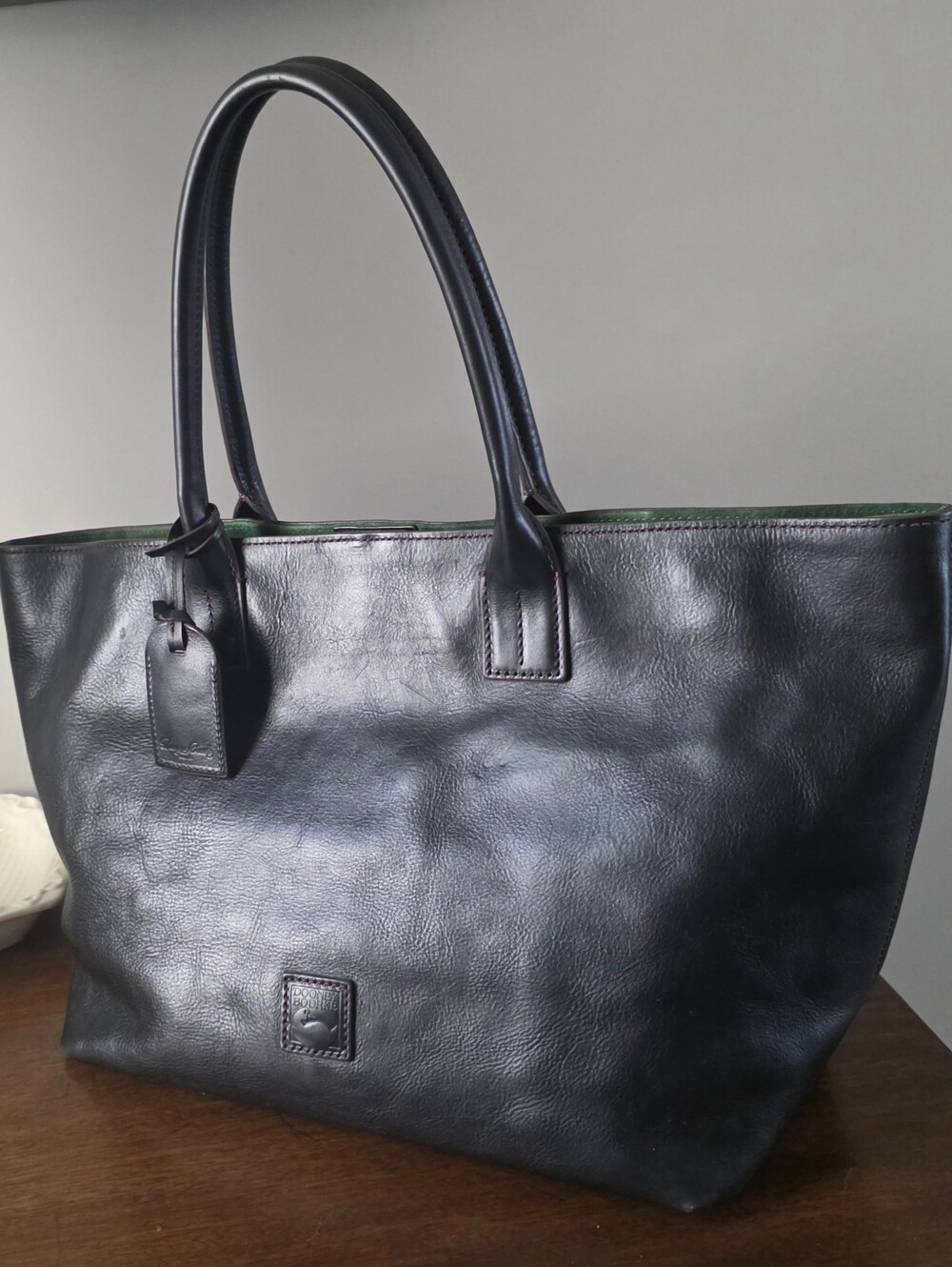 Dooney & Bourke Black Florentine Leather Medium Russell Tote Bag EUC